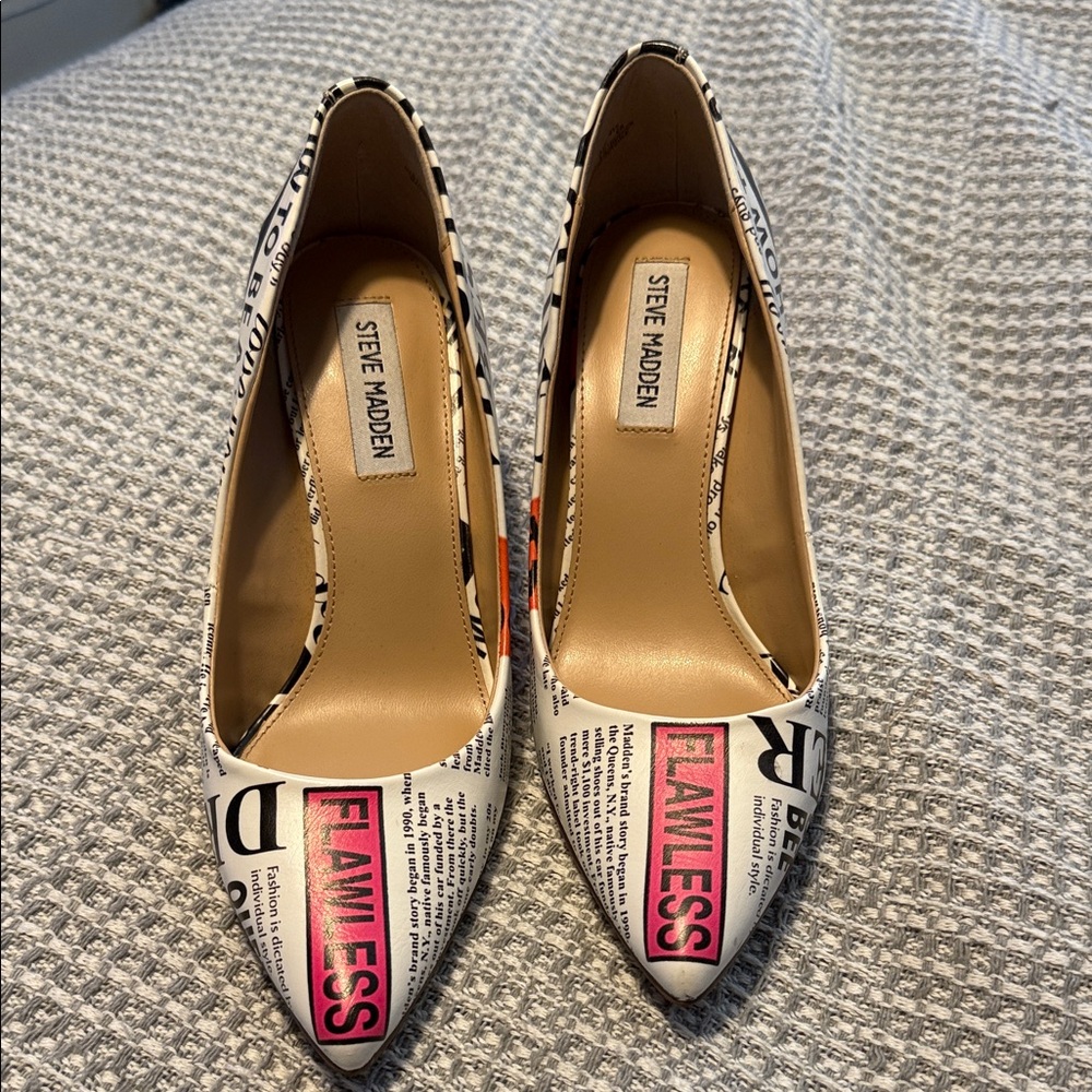 Steve Madden Women's Text Print Heels - Black, Pink, and White